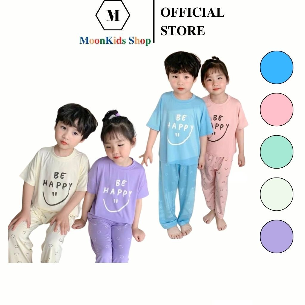 Bộ cộc tay quần dài bé trai, bé gái🙂Họa Tiết Mặt Cười🙂thun lạnh 100% Đồ bộ tay lửng cho bé từ 7-27kg, hàng có sẵn hcm