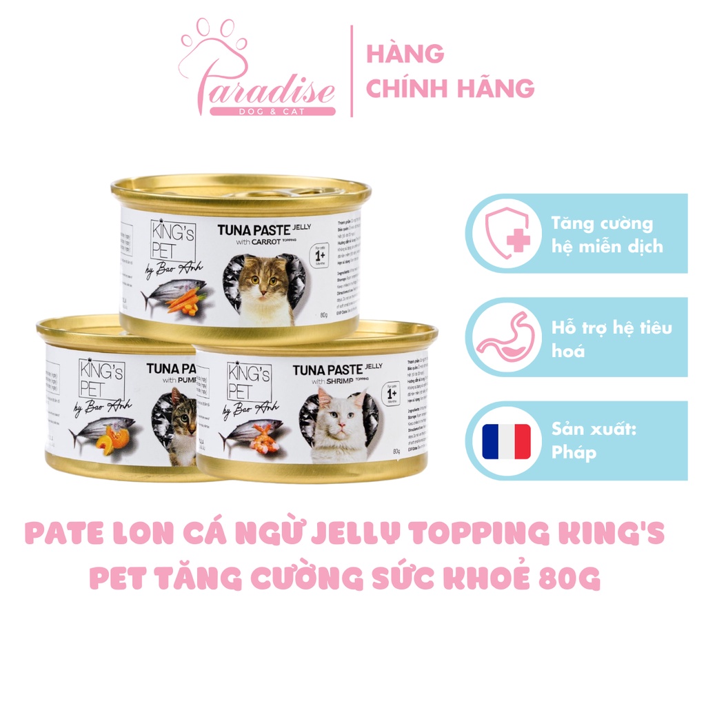 Pate Lon Cá Ngừ Jelly Topping King's Pet Tăng Cường Sức Khỏe Hương Vị Thơm Ngon 80g - Paradise Dog&Cat