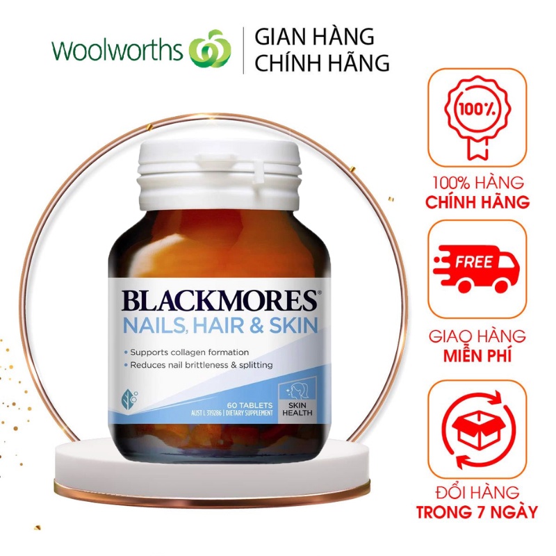 Viên uống da, tóc, móng chắc khỏe Blackmores Nail, Hair And Skin 60 viên của Úc