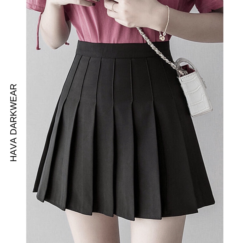 Chân váy HAVADW màu đen và trắng dáng xòe ngắn xếp ly CV10