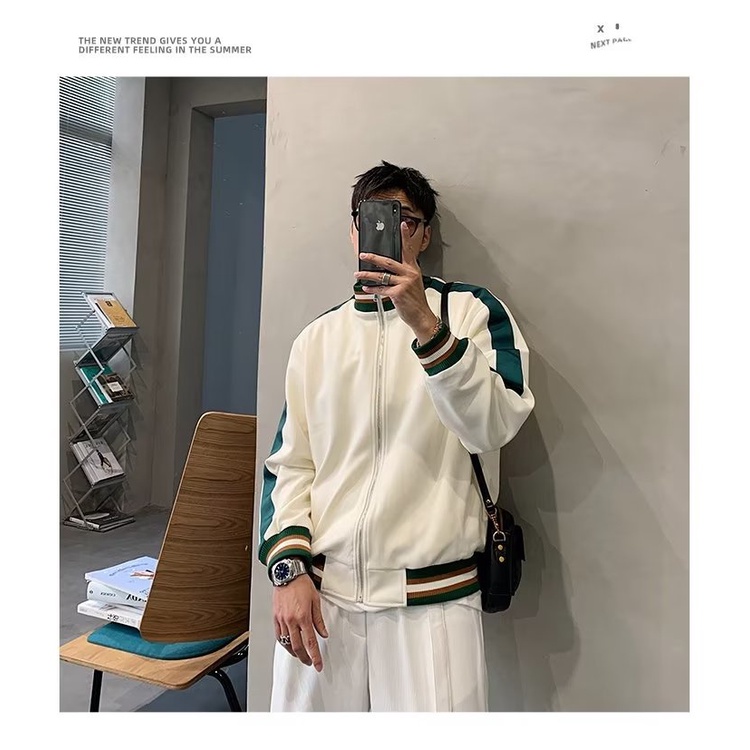 Áo Khoác Bóng Chày Cổ Đứng Dáng Rộng Phối Màu Tương Phản Thời Trang Cao Cấp Cho Nam
