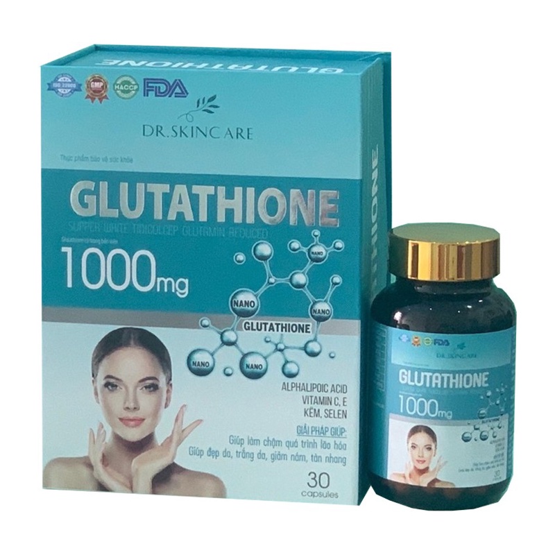 Viên Uống GLUTATHIONE 1000mg Giúp Da Mờ Nám, Hỗ Trợ Trắng Da, Chậm Quá Trình Lão Hóa Da