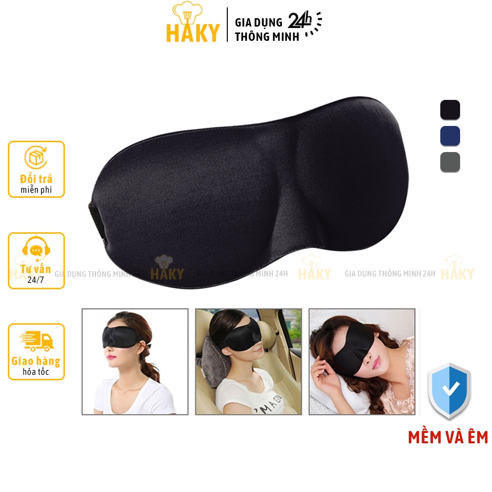 Bịt mắt ngủ 3D thoáng khí, mềm mại, thư giãn mắt, chống chói mắt khi ngủ trưa văn phòng, trên ô tô, du lịch HAKY030