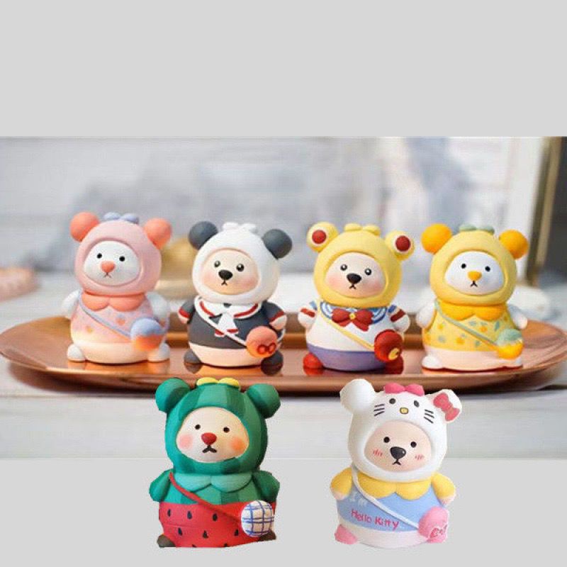 COMBO 6 con gấu CUTE - Tượng thạch cao tô màu 7cm