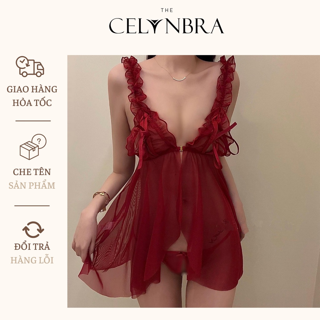 Váy ngủ voan xẻ vạt kèm quần sexy THE CELYNBRA - B37
