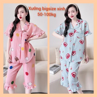 Đồ bộ bigsize lửng 50-100kg lụa mềm mịn đồ mặc nhà cho nữ thoải mái tiện lợi