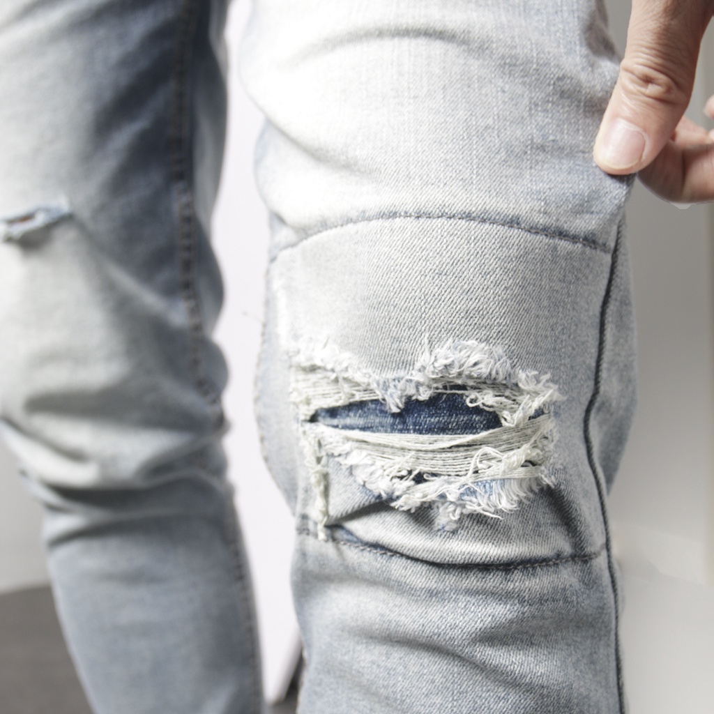 Quần jean nam rách skinny ripknee tape 04 Nigo co giãn ống ôm cao cấp