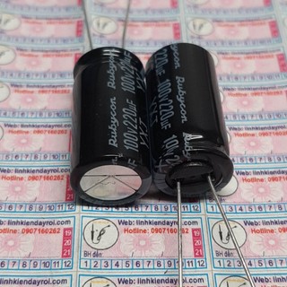 Tụ điện hóa 100v 220uf 100v ±20% 100yxj220m hãng rubycon kích thước 12.5x25mm