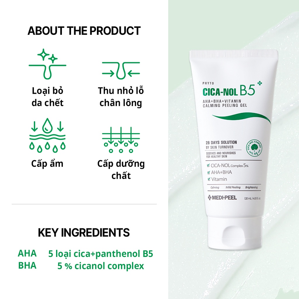 Gel loại bỏ tế bào chết MEDIPEEL Phyto Cica-Nol B5 Aha Bha Vitamin Calming Peeling Gel 120ml hỗ trợ giảm mụn