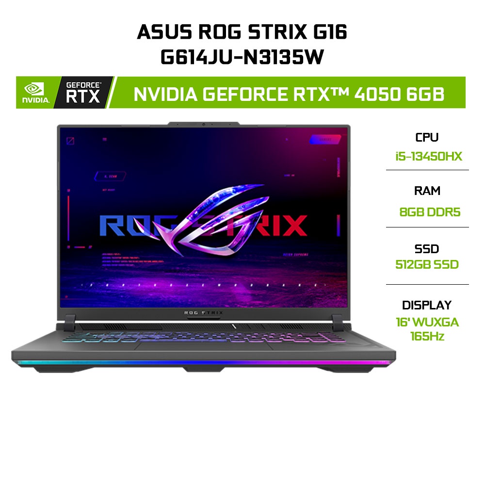 Laptop ASUS ROG Strix G16 G614JU-N3135W i5-13450HX 8G 512G RTX 4050 6G 16'