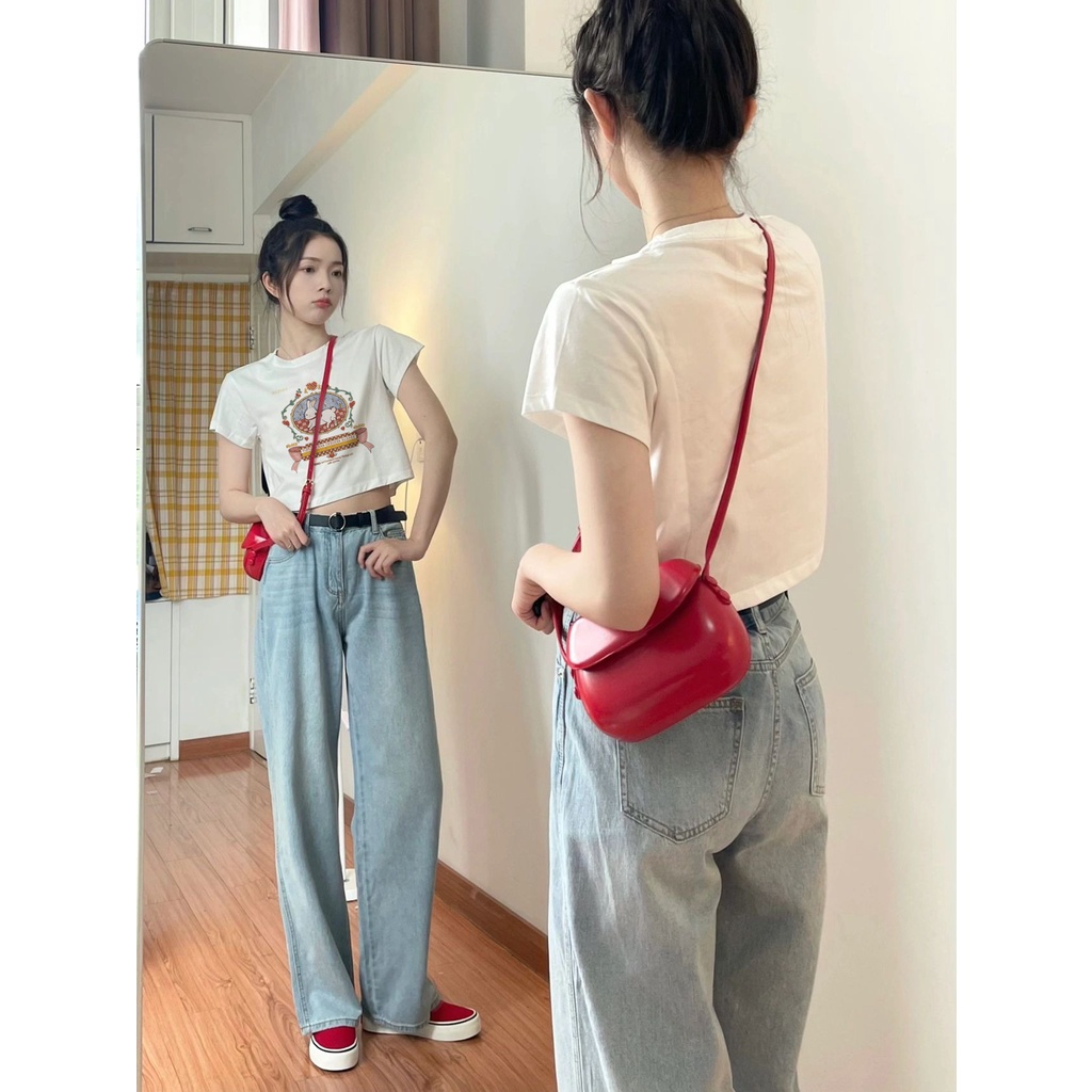 Cocory vn Áo Thun Crop Top Cotton Tay Ngắn In Họa Tiết Retro Thời Trang Dành Cho Nữ