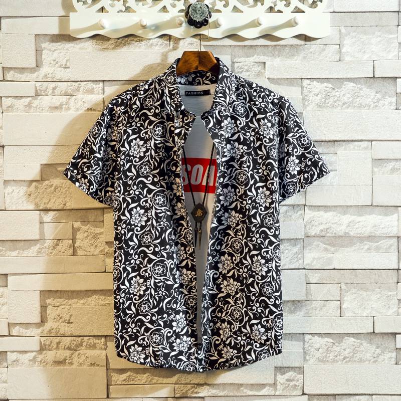 Chất lượng cao Áo sơ mi nam Nữ Họa Tiết Hoa  O S mi nam#Áo Thun Tay Ngắn Dáng Ôm Thời Trang Mùa Hè Phong Cách Hàn Quốc Có Size 39
