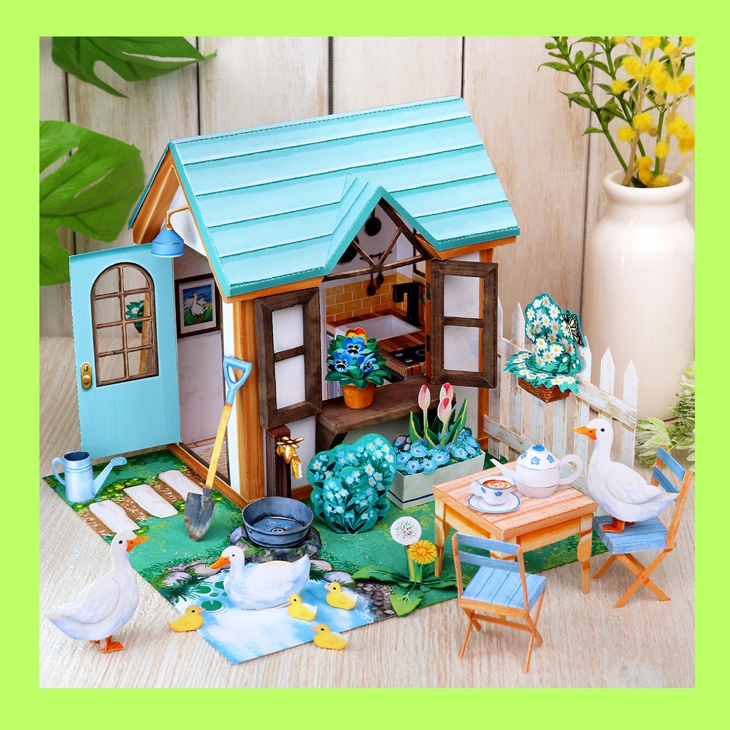 Mô hình handmade bằng giấy - Nhà vườn (Garden house - Papercraft) (Tặng kèm 1 tấm decal "money chibi")