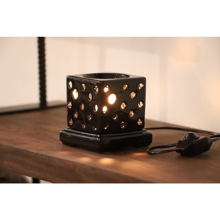  Đèn xông tinh dầu điện gốm Bát Tràng kiêm đèn ngủ - màu đen mờ hoặc đen bóng - đèn decor phòng ngủ siêu xinh 