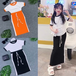 Set áo thun chân váy dài cho bé gái thời trang