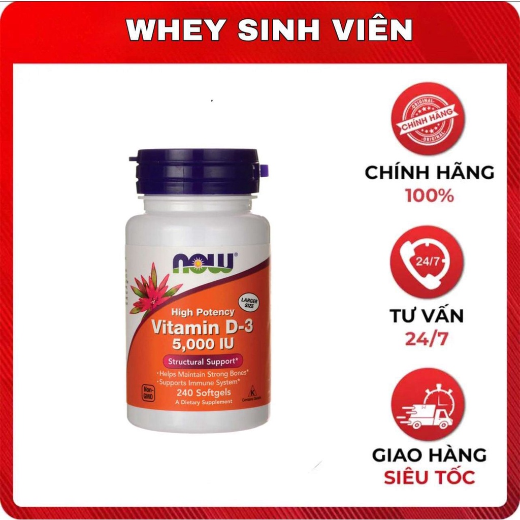 Vitamin D3 | Tăng Sức Đề Kháng Now Vitamin D3 5000IU [120 - 240 Viên] - Chính hãng TẠI WHEYSINHVIEN.COM
