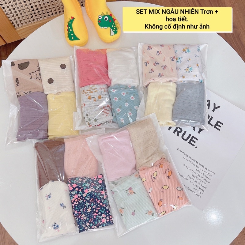 Set 4 quần legging lửng màu trơn + hoạ tiết (8-18kg)