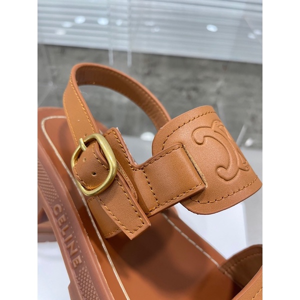 Sandal nữ đế cao màu trơn đơn giản da thật mãu mới 2023 Celine cao cấp