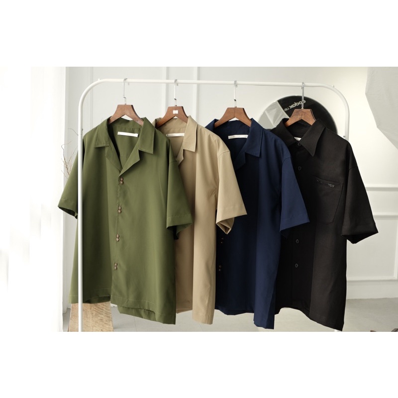 Áo Sơmi Tay Ngắn Phom Oversized FVNXY 8 Nút Phối Màu Xanh Đen và Khaki và Rêu Trung Tính Hài Hoà - 8NUT SHIRT
