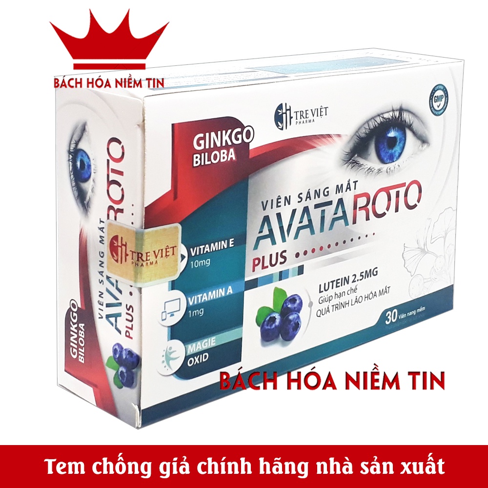 Viên uống sáng mắt AVATA ROTO Plus thành phần cao việt quất, lutein, vitamin giảm nhức mỏi mắt, khô mắt - 30 viên