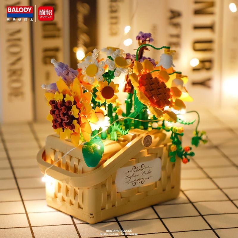 Đồ chơi xếp hình Legogi GIỎ HOA xinh quà tặng bạn gái mô hình trưng bày trang trí decor phòng