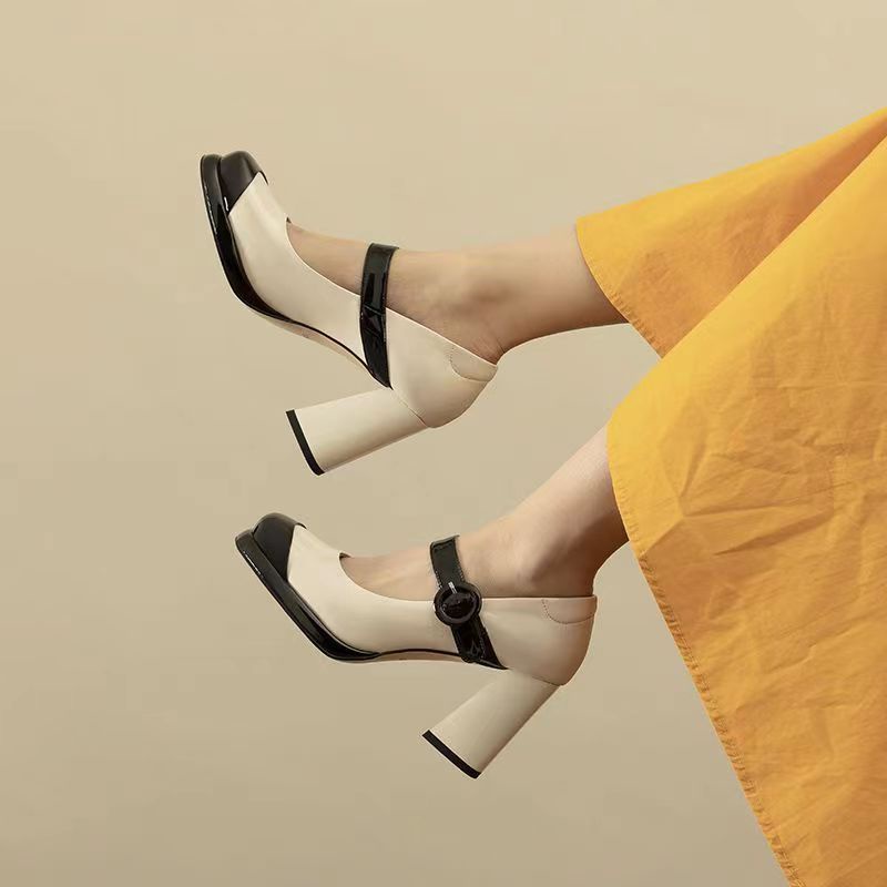 Giày cao gót giày Mary Jane quai ngang gót thô