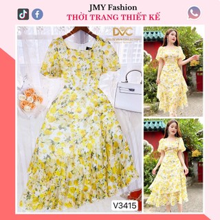 V3415 Váy vàng hoa nhí tay bồng dáng dài [DVC&ACC] váy đầm tiểu thư cổ vuông nữ tính