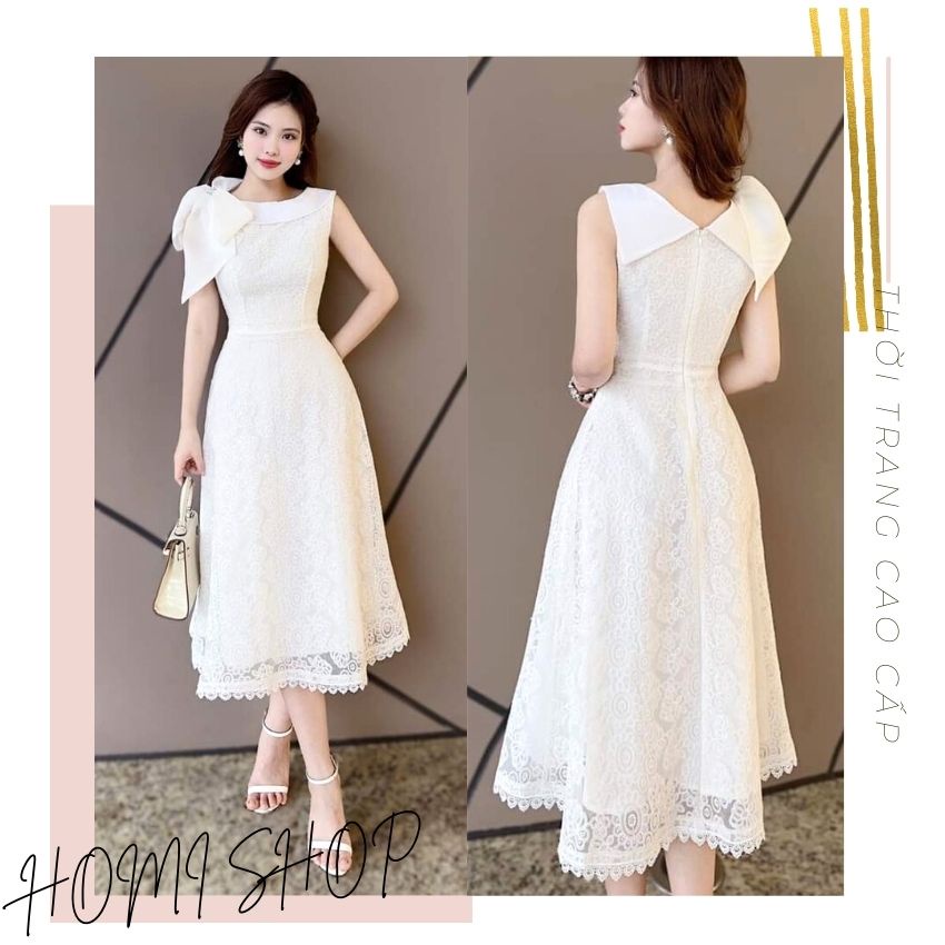 Đầm nữ thiết kế trắng kèm nơ tiểu thư - XU XU SHOP - Váy công sở, dự tiệc sang trọng lịch sự, dễ mặc - ẢNH THẬT