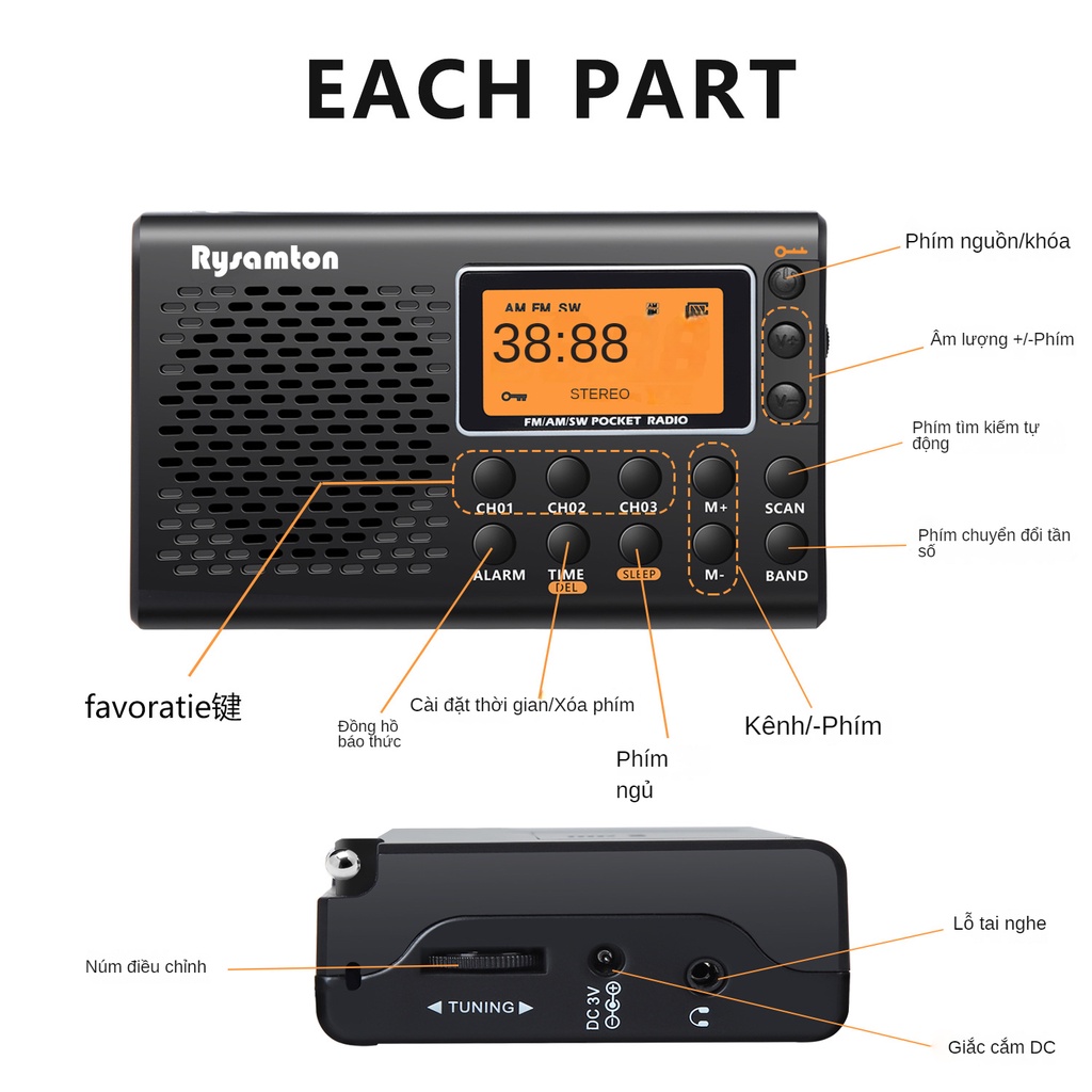 Toàn Bộ Đài FM Điện Tử Cầm Tay Màn Hình Kỹ Thuật Số Phong Cách Cũ FM Bán Dẫn