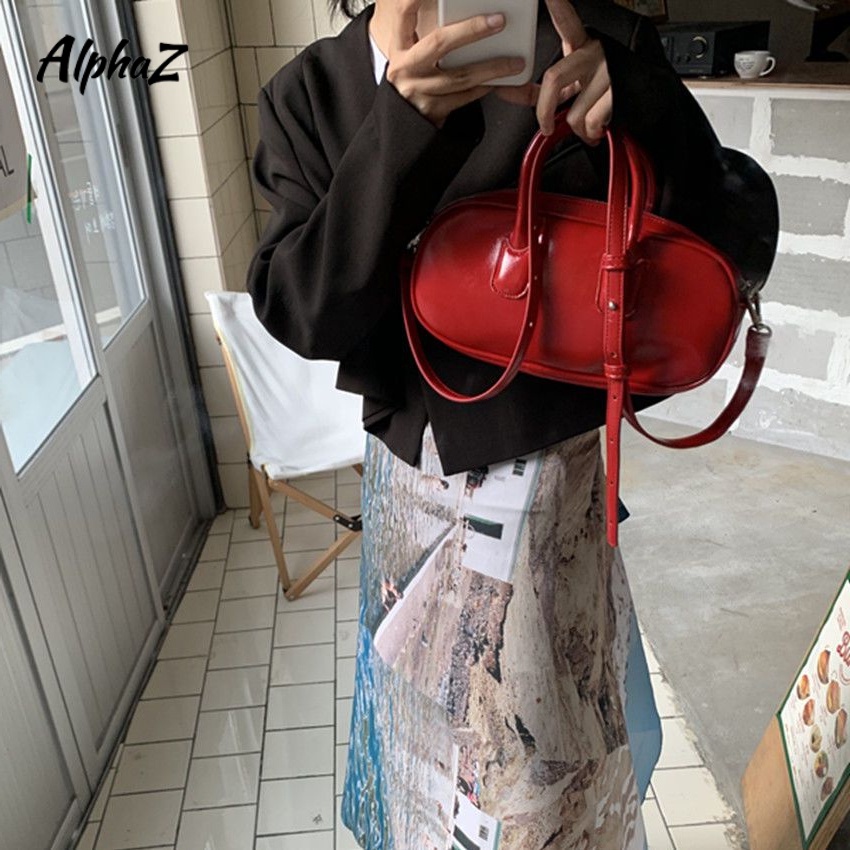 AlphaZ Túi Đeo Vai Bằng Da Màu Trơn Phong Cách retro Hàn Quốc