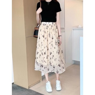 Chân váy lụa hoa midi QC siêu xinhh
