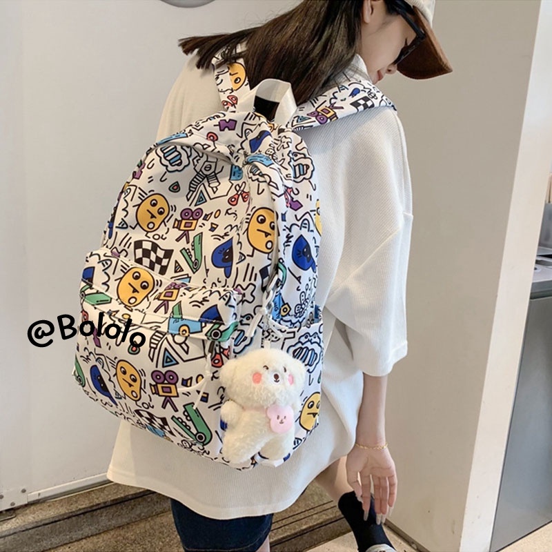 Bololo Ba Lô Học Sinh Sức Chứa Lớn In Hình graffiti Dễ Thương