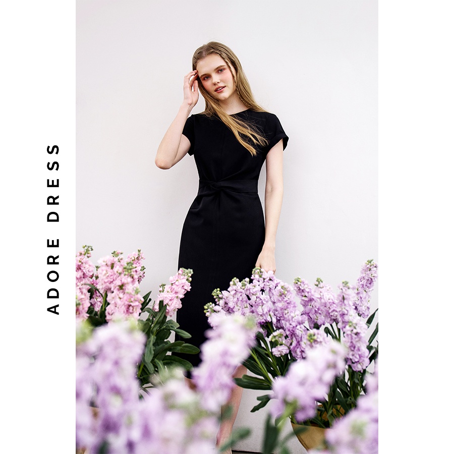 Đầm midi dress lụa đen vặn eo 3ASDR2051 ADORE DRESS