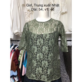 Áo sơ mi kiểu si tuyển 2hand ren xanh rêu