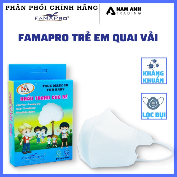 Khẩu Trang Cho Bé Kháng Khuẩn Quai Thun Face Mask 5D For Baby Hộp 10 Cái Dễ Thương