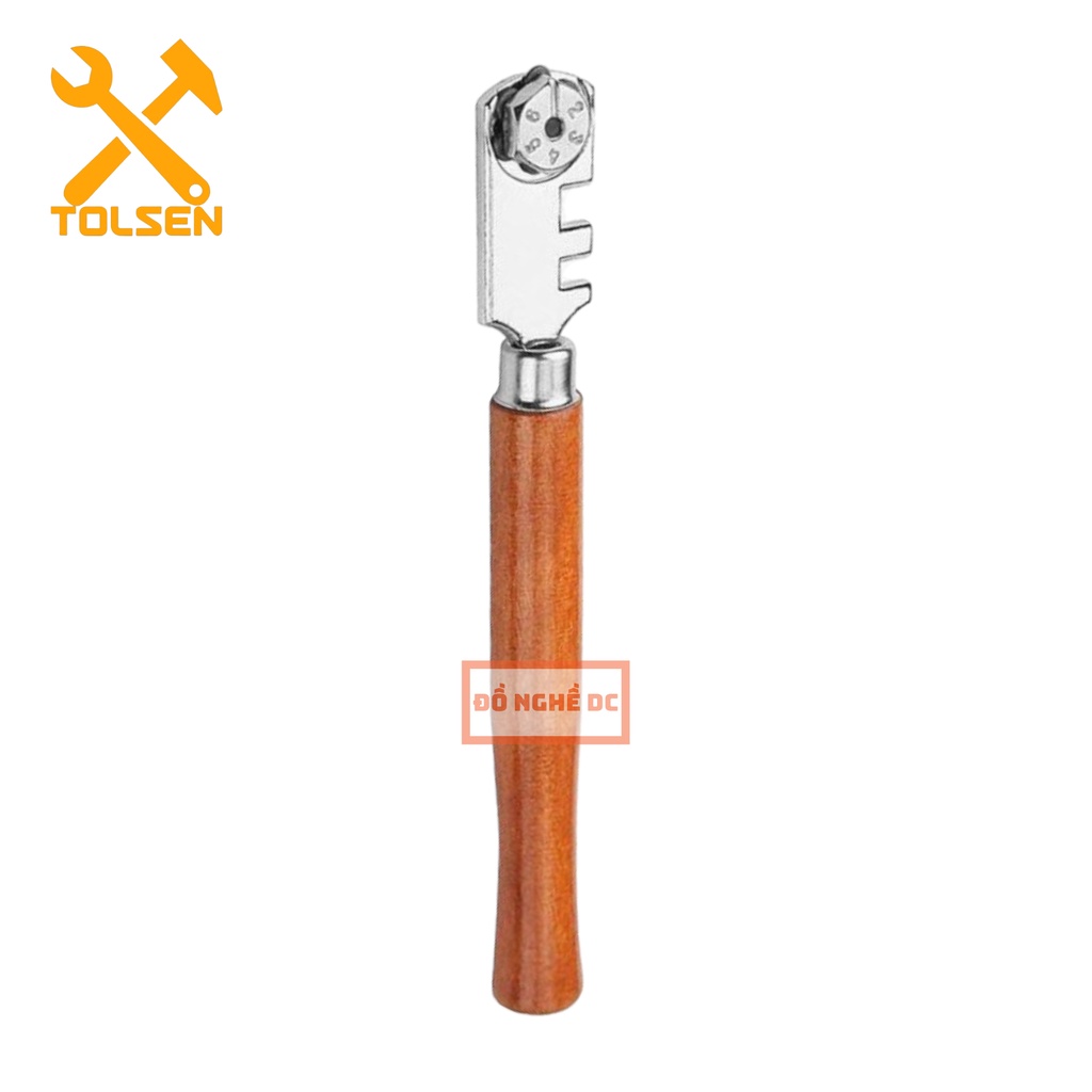 Dao cắt kính Tolsen 41030 thân bằng gỗ, Bao gồm 6 bánh xe cắt; Kích thước: 130mm Chrome kết hợp.