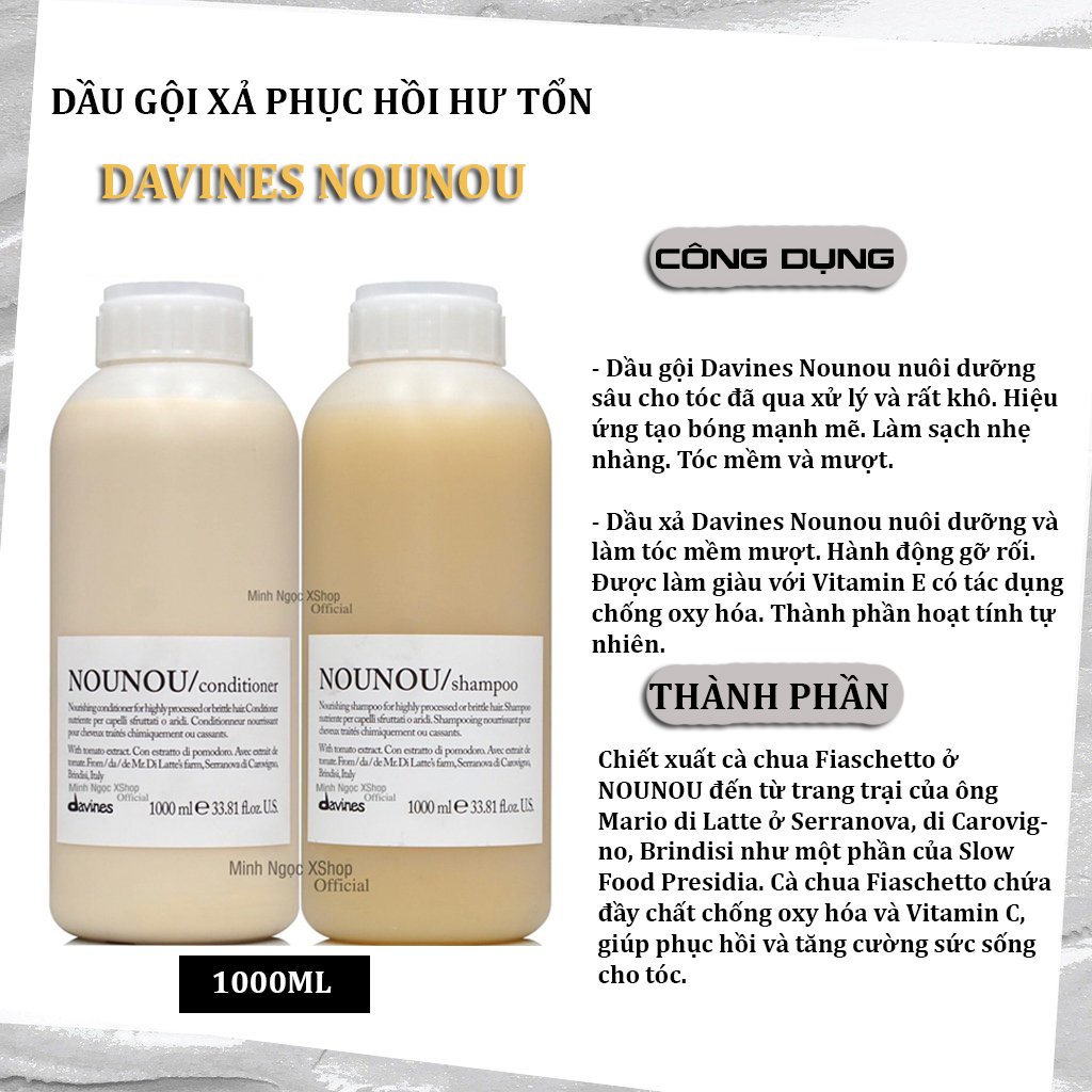 Dầu gội phục hồi hư tổn Davines Nounou Shampoo 1000ML