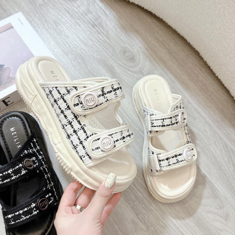 Dép xuồng đế bánh mì quai ngang dạ tweet cao cấp