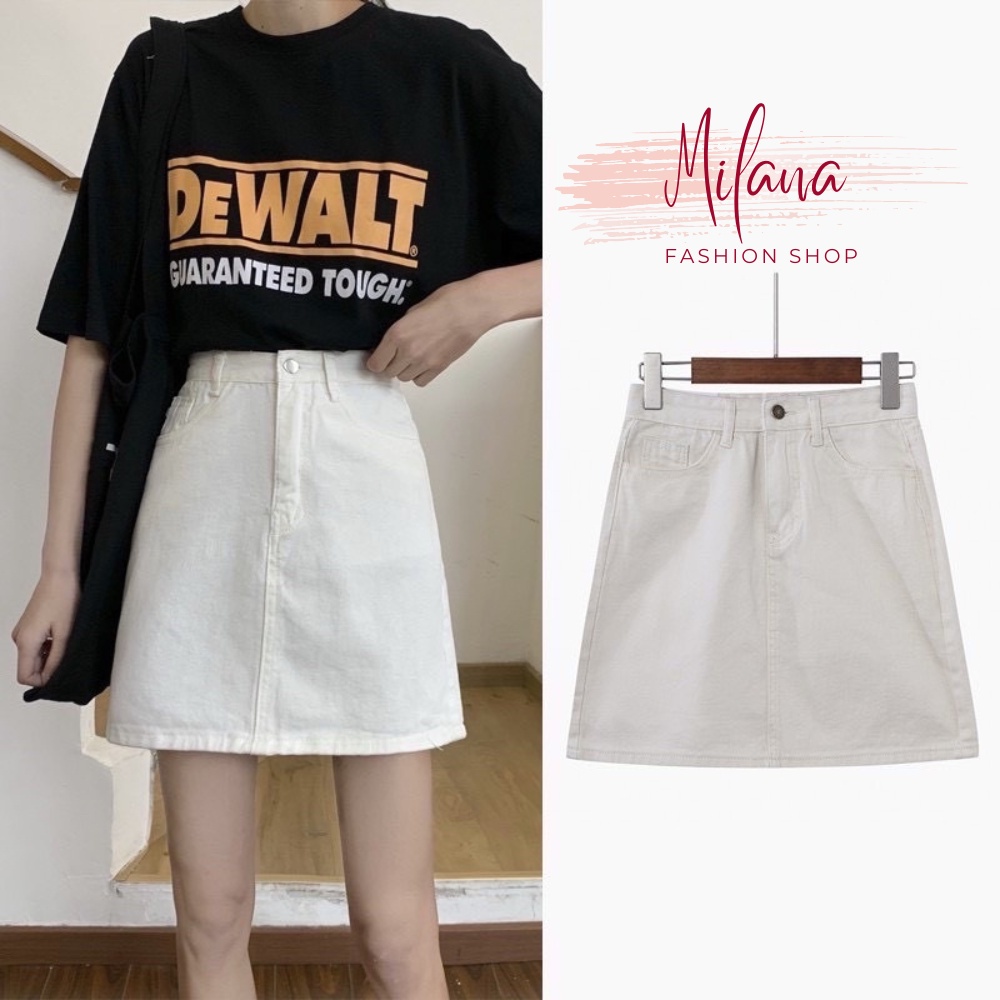 Chân váy chữ A , chân váy kaki lưng cao dáng xòe màu be màu đen khóa trước kèm quần trong chất liệu Milana Closet