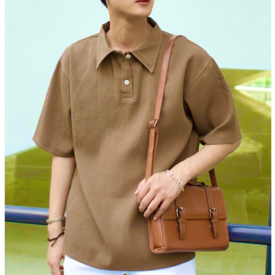 Áo Polo Hole chất cotton tổ ong cao cấp unisex trơn thun nam, ngắn tay cực sang trọng, form rộng unisex, dáng Hàn | BigBuy360 - bigbuy360.vn