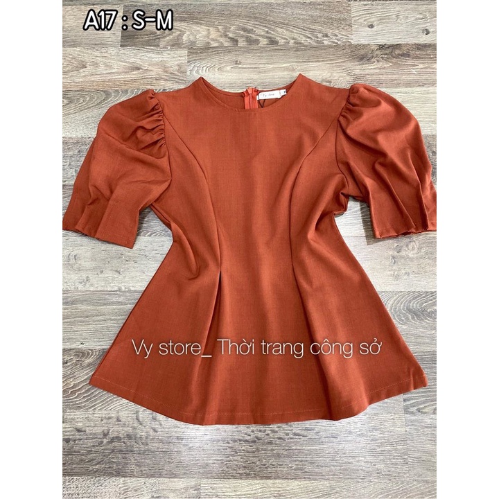Áo Công Sở Tay Phồng Xếp Ly, Eo Peplum