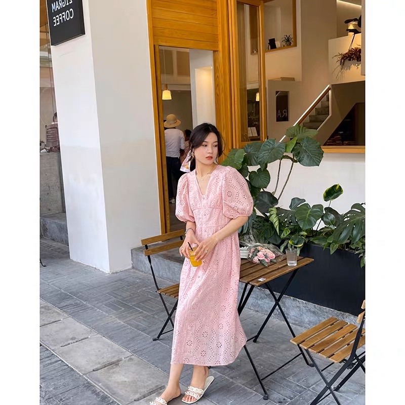 🌹Đầm ren xô lỗ tay phồng cao cấp nữ