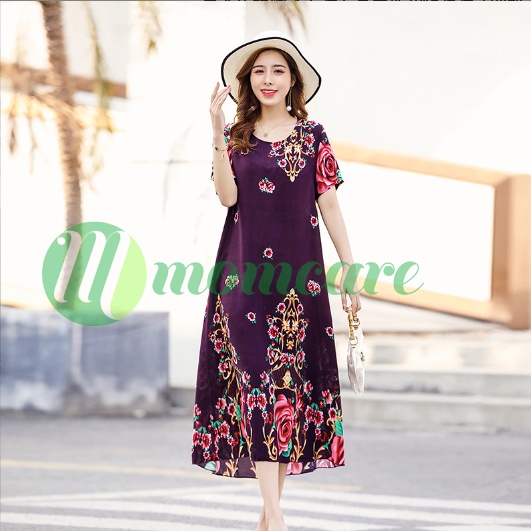 Váy đầm cho người trung niên dáng suông họa tiết V18, thời trang cho mẹ lớn tuổi trung tuổi hè thu đẹp giá rẻ Bigsize