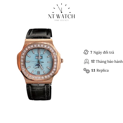 Đồng hồ cơ nam Patek Philippe Nautilus Watch 5725 mặt đáy lộ cơ kính Saphhire chống xước dây da đeo tay cao cấp