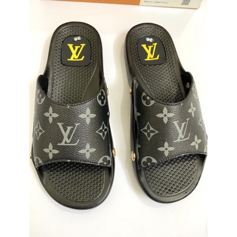 Dép LV In Hoa Nam Nữ - Dép Quai Ngang đế da êm chân bền chắc thời trang