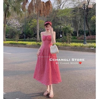 Set đầm xòe kẻ caro kèm turban!tôn dáng transstore