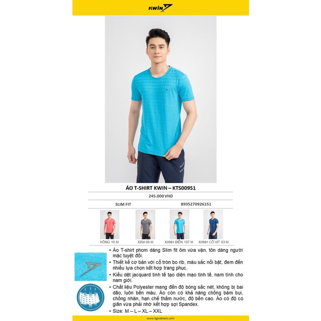 ÁO Phông NAM KWIN KTS009S1 mềm mát, không bai dão Tag 245k