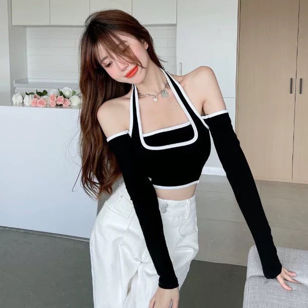 ÁO THUN NỮ DÀI TAY GÂN TĂM TRỄ VAI SEXY