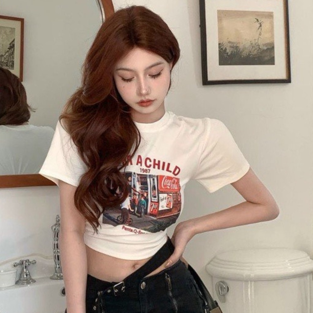 Áo Croptop I'M A CHILD RYSO FASHION dáng Ôm Body Nữ  Cổ Tròn Tay Ngắn Kiểu In Họa Tiết chất borip