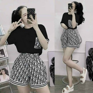 sét bộ short thun cotton phối 3D